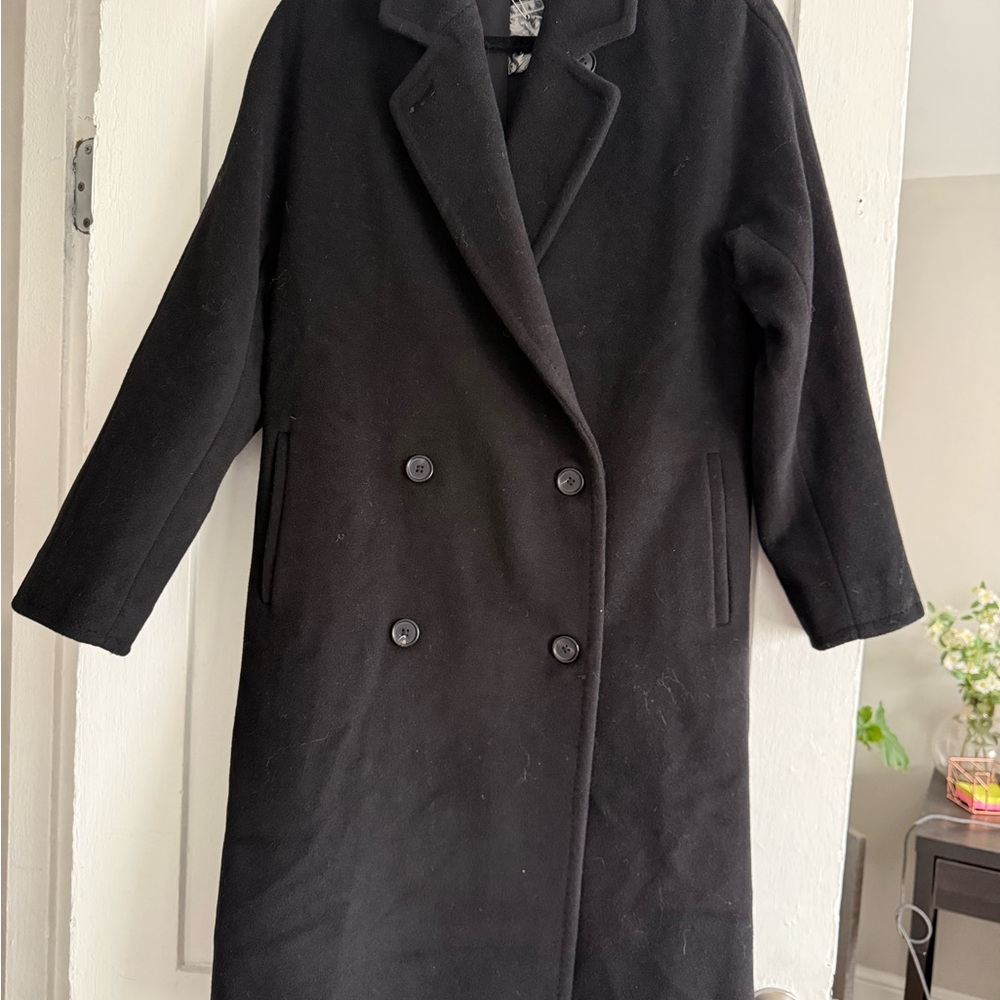 Quince Wool Double-Breasted Black Coat - Women